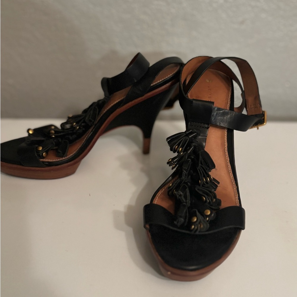 Leifsdottir black leather tassel platform heels 38